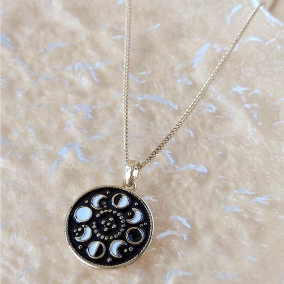 Moon Phase Medallion Waxing Waning Gibbous Crescent Full Astronomy Coin Necklace - Picture 2 of 12